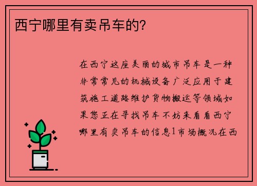 西宁哪里有卖吊车的？